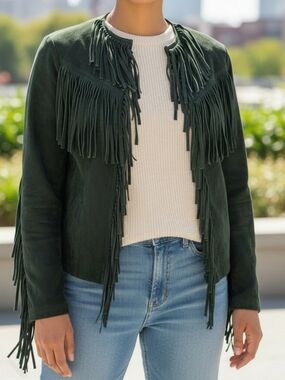 A.M.I Fringe Leather Jacket Small Black